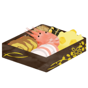 御節（おせち）のイラスト　ilustração OSECHI/Pratos de Ano Novo